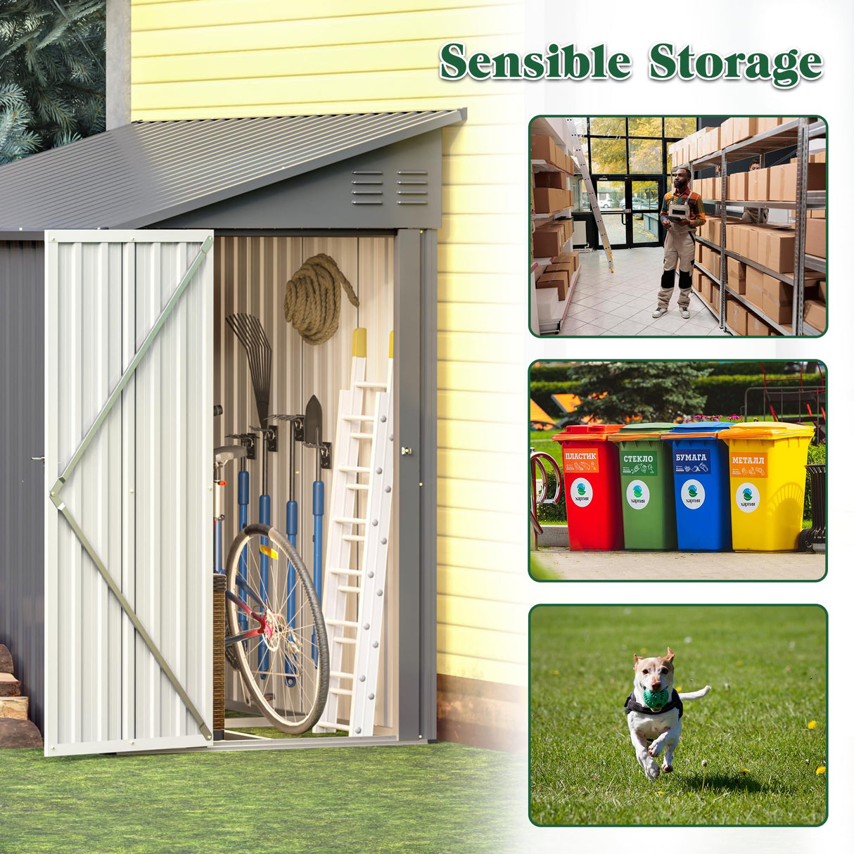 Voryvans Storage Shed 4 * 8 FT Lean to Shed Metal Sheds & Outdoor Storage Cabinet Lockable Tool Organization Bike Mower Shed Portable Outside for Garden Patio, Grey Voryvans