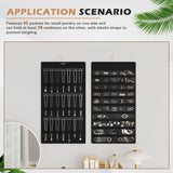 Bosuelife Hanging Jewelry Organizer Storage Roll, Double-Sided Necklaces Holder, 42 Pockets Plus 36 hooks Earrings Organizer Hang in Closet, On Wall, or Doors, Black Bosuelife