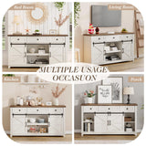 LUXOAK Farmhouse TV Stand with Sliding Barn Door & Drawer, 59" Rustic Entertainment Center for TVs up to 65", Buffet Storage Cabinet for Living Room, Bedroom, Dinning Room, White+Barnwood LUXOAK