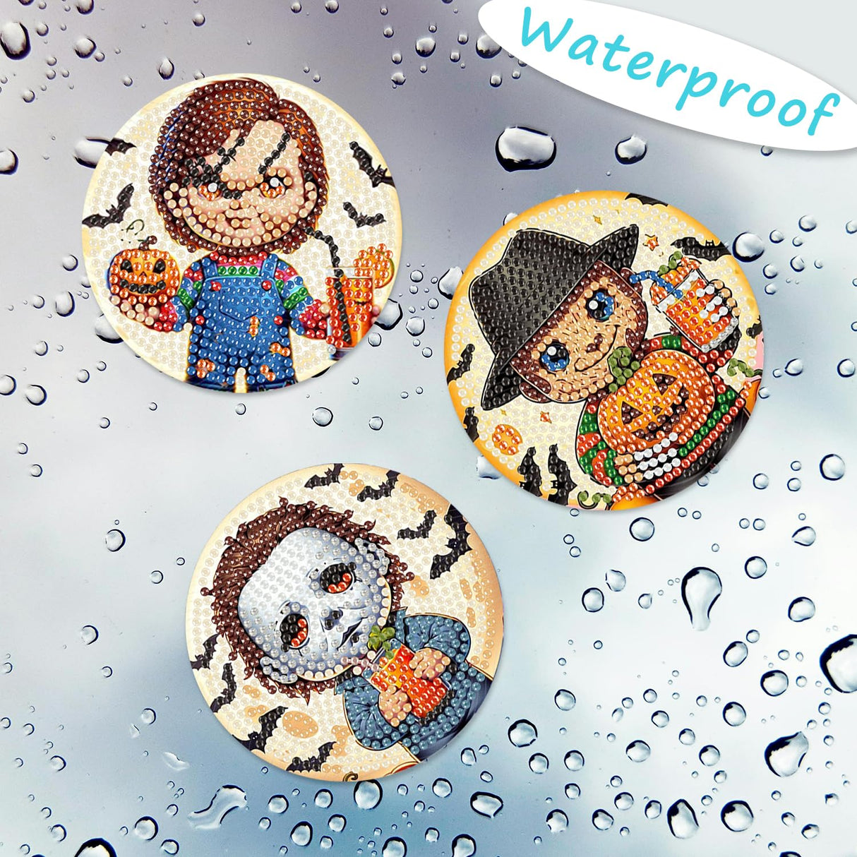 8 Pcs Halloween Diamond Painting Coasters Kits with Holder,DIY Horror Cute Diamond Art Coasters for Adults Beginnners,5D Full Round Drill Gem Painting Craft Art Kits for Supplies Gift 4X4 Inch. MBNTJHT