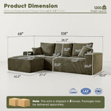 WESTSETLUX 108” Cloud Sectional Sofa Couch with High-Seat, Corduroy Modular Sofa with Oversized Chaise, High-Back Modern L-Shaped Couches for Living Room, No Assembly Required (Green) WESTSETLUX