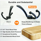 Dseap Coat Rack Wall Mounted - 10 Tri Hooks, 38-1/4" Long, Heavy Duty Wooden Wall Coat Hanger Coat Hook for Clothes Hat Jacket Clothing, Natural & Black Dseap