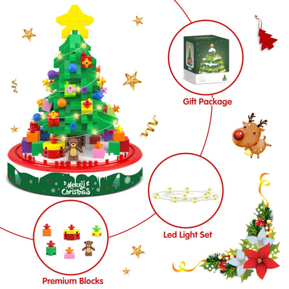 Christmas Tree Building Blocks Toy Building Sets, 542 Pcs Christmas Décor Building Kit with LED Light, Christmas Tree Toy Tabletop Christmas Ornament Xmas Gifts Stocking Stuffers for Kids Adults