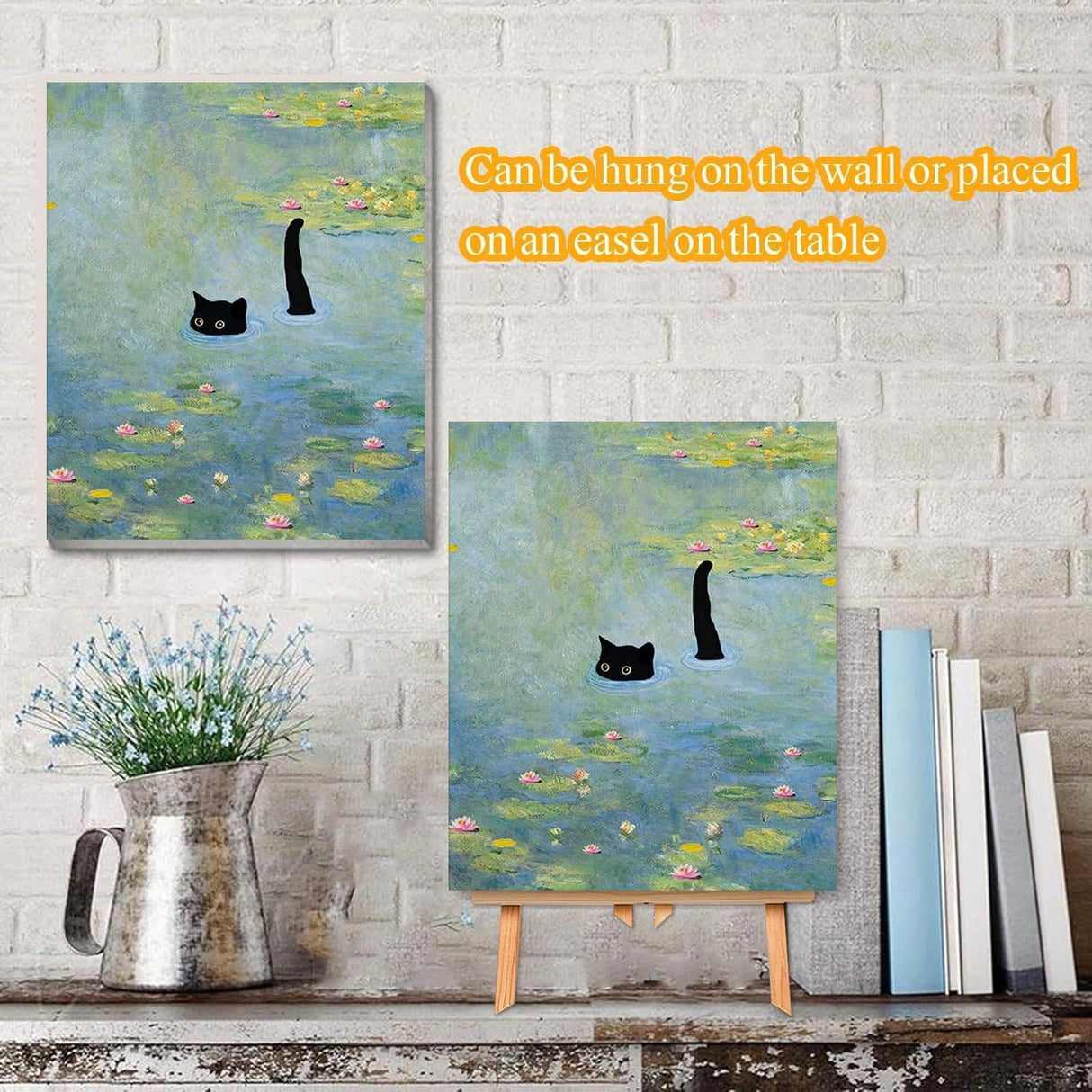 Black Cat Pond Paint by Numbers Kit for Adults with Framed - Paint by Number with Wooden Easel DIY Nice Box Acrylic Oil Painting,for Wall Decor 8x12inch VIGEGU