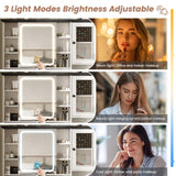 Maupvit Vanity Desk with Mirror and Lights, Makeup Vanity with 3 Drawers and Power Outlets, Farmhouse Makeup Vanity Desk with Lights, Dressing Table with Mirror for Bedroom, White Maupvit