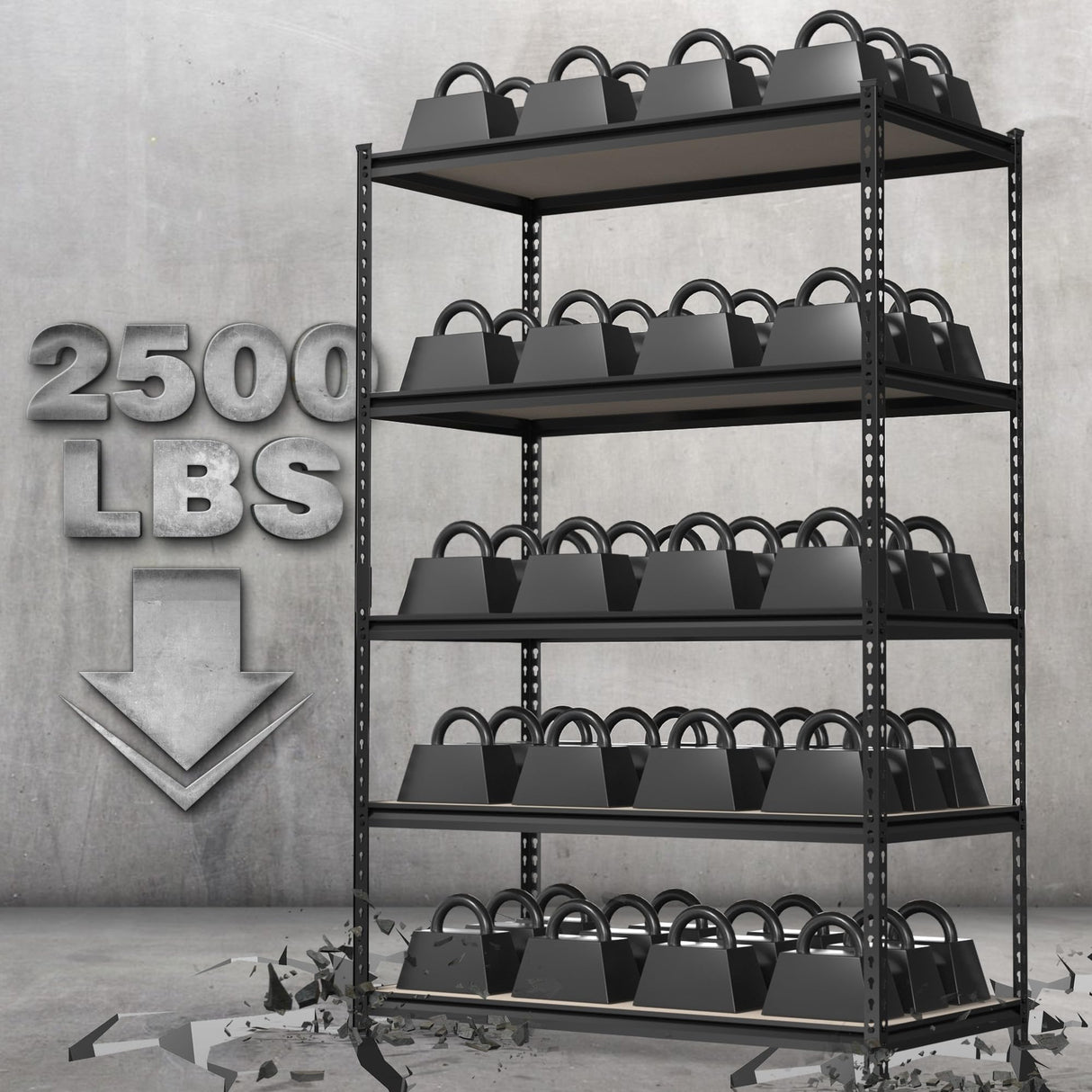 WORKPRO 5-Tier Metal Garage Shelving, 48”W x 24”D x 72”H, Adjustable Storage Rack, Heavy Duty Shelf with Particle Board, 2500 lbs Load Capacity (Total) for Garage, Basement, Warehouse, Kitchen WORKPRO