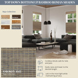 CHICOLOGY Top Down Bottom Up Cordless Bamboo Blinds, Bamboo Blinds, Roman Window Shade, Window Shade Roman, Patio Blinds and Shades, Porch Shades Outdoor Roll Up, Smokey Ash, 34" W X 64" H CHICOLOGY
