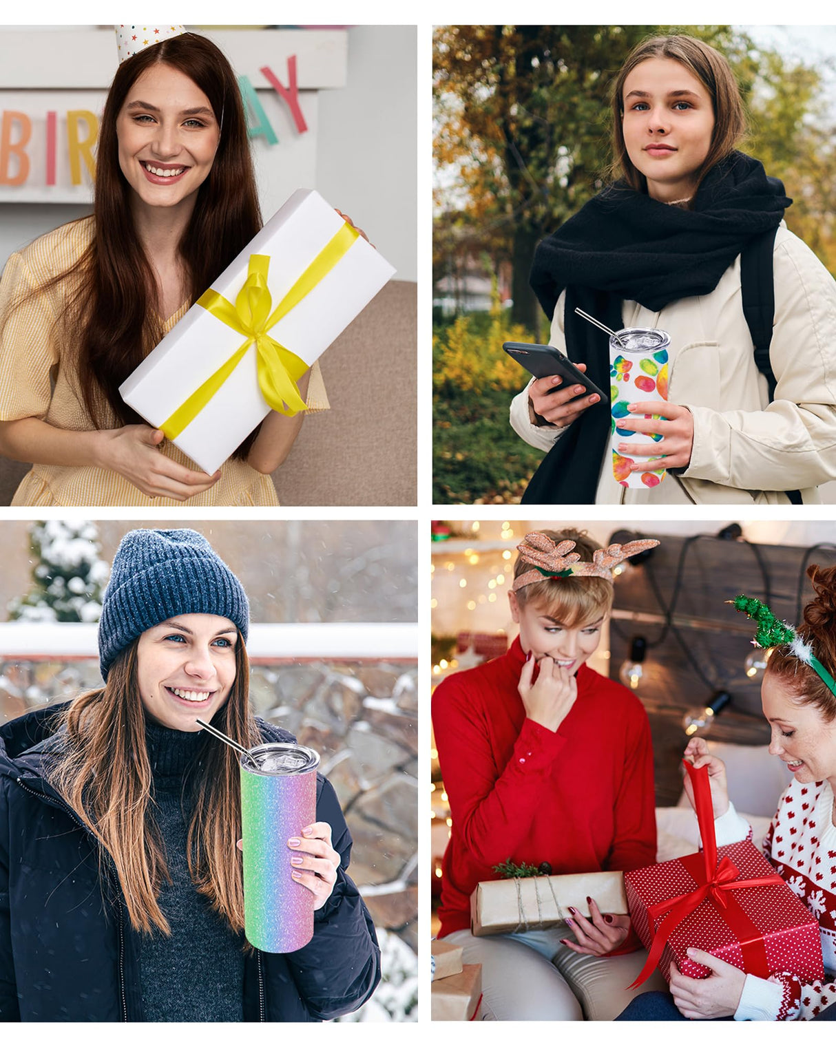 OFFNOVA Stainless Steel Glitter White 20 OZ Tumbler, 2 Pack with Lid and Straw, Sublimation Tumbler Blank Coffee Mug, Double-Walled Vacuum Insulated OFFNOVA