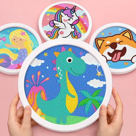 ACSAUMMY 5D Diamond Art Painting Kits for Kids with Wooden Frame Dinosaur Diamond Art and Crafts for Kids Ages 6-8-10-12 Full Drill Painting by Number Kits Gem Art with 6.7 inch Diamond Paint Frames ACSAUMMY
