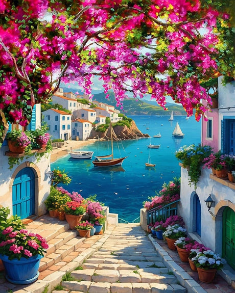 MBNTJHT DIY Scenery Paint by Numbers Kit for Adults,Unframed Landscape Paint by Number Kits on Canvas with Brushes,Flowers and Sea Oil Painting Kits for Home Wall Decor 16X20 Inch/40X50 cm. MBNTJHT