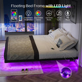OLEVS King Size Floating Bed Frame, Metal Platform, with LED Light and Charging Station, No Box Spring Needed, Noise-Free, Easy Assembly OLEVS
