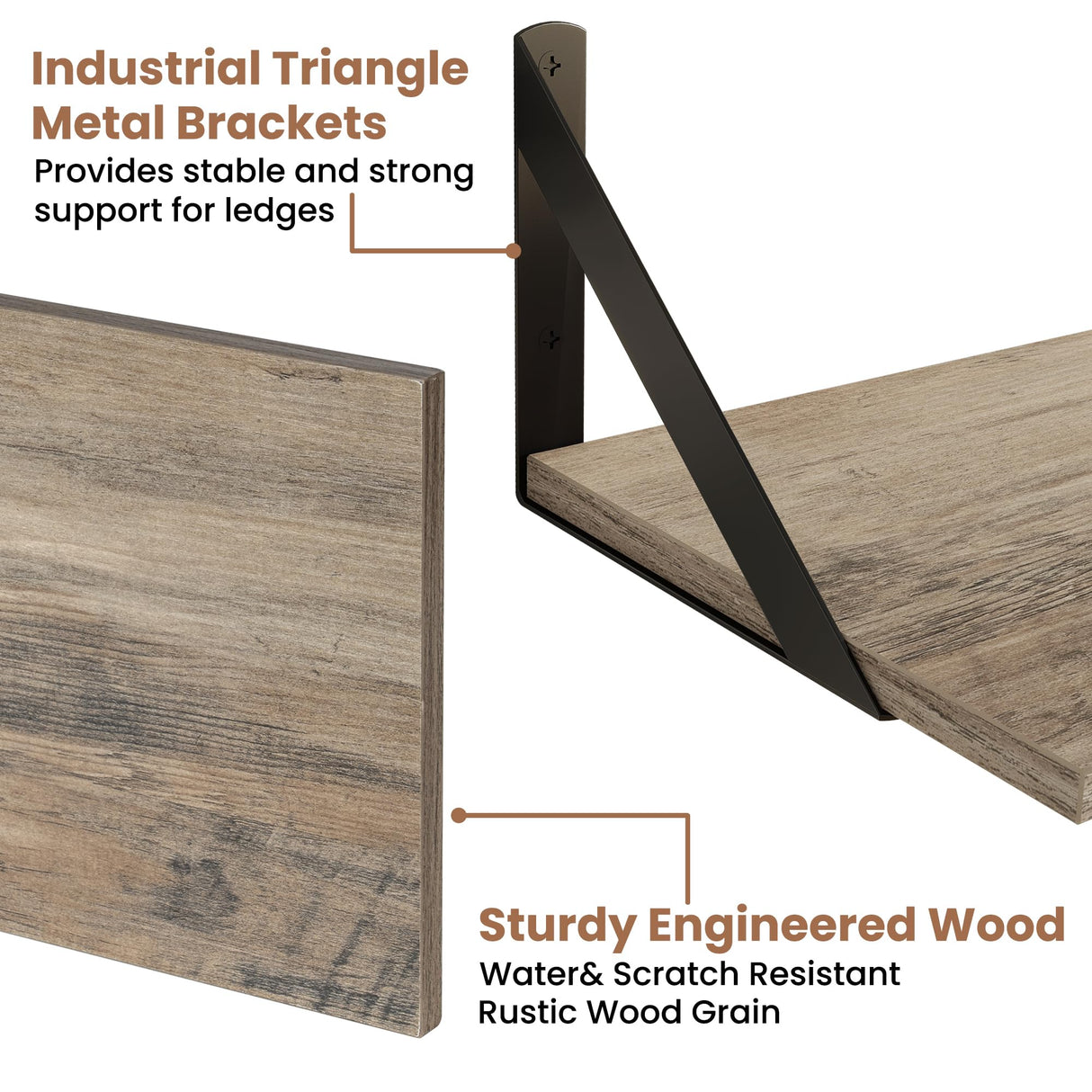 Axeman Floating Shelves for Wall, 16W x 8D Floating Shelves Set of 2, 8 Inch Deep Rustic Grey Wood Wall Mounted Shelves for Farmhouse Bookshelf Living Room Bedroom Axeman