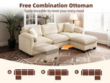 BINGTOO Beige Modular Sectional Sofa with Movable Ottoman, 90” L Shaped Comfy Cloud Couch with 2 Pillows, 3-Seater Deep Seat Sofa for Living Room or Apartment, Beige BINGTOO