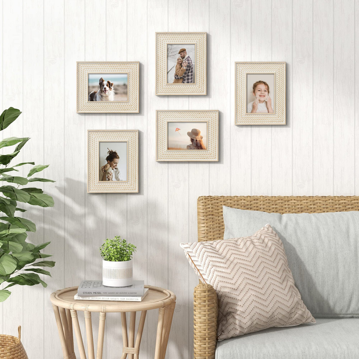 takfot Boho Picture Frames 5x7 Family Picture Frame 2 Pack, Bohemian Rattan Decor Farmhouse Style Carved Wood Frames for Wall Mount or TableTop Display Birthday Christmas Gifts takfot