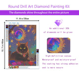 Black Cat 5D Diamond Painting Kit for Adults - Celestial Night Scene Kitten Full Drill DIY Round Gem Art Diamond Art Kits Painting Crafts Ideal for Beginners and Home Wall Decor 12X16inch PUSHPIN PAINTING
