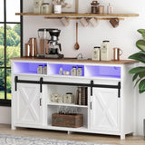 Bolonbi Farmhouse Coffee Bar Cabinet Rustic Sliding Barn Door Storage Cabinet with Power Outlet, Buffet Server Sideboard Cupboard Table for Dining Room Entryway Kitchen White Bolonbi