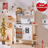 Tiny Land Play Kitchen for Kids, Wooden Kids Play Kitchen Playset Chef Pretend Play Set for Toddlers with Real Lights & Sounds, Toys Kitchen with 18 Pcs Toy Food & Cookware Accessories Tiny Land
