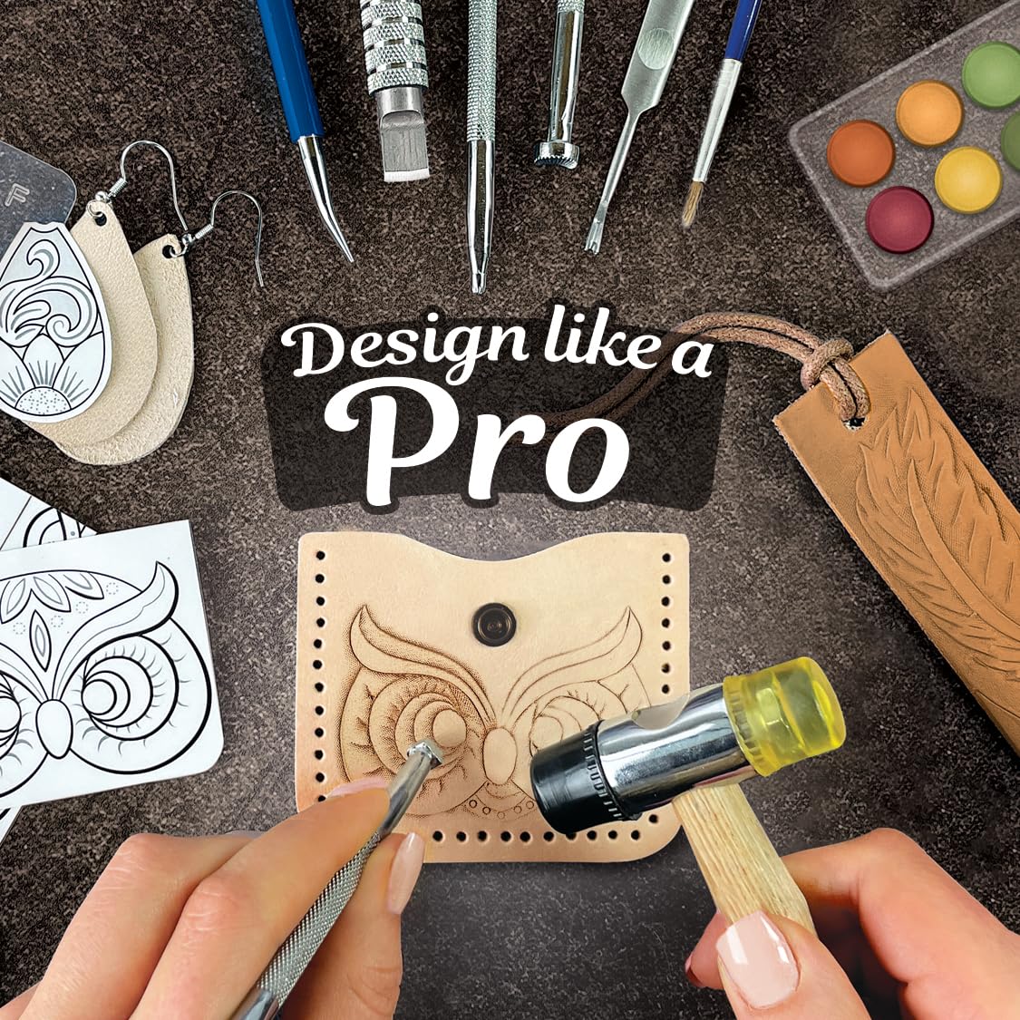 ArtSkills Leather Working Kit, Leather Tooling Kit with Tools, Stamps, Arts and Crafts Adult Project Kits, 80 pc ArtSkills