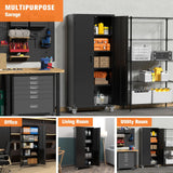 METALYEYE 72" H Metal Storage Cabinet with 2 Doors and 4 Adjustable Shelves, Garage Storage Cabinet with Wheels for Garage Home Storage, Required-Assembly (Black) METALYEYE