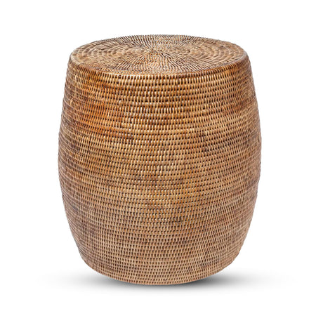 KOUBOO La Jolla Round Rattan Stool, Side Table, Handmade, Extra Seating, Patio, Living Room, Boho Decor, End Table, Honey Brown, 18" by 18" Kouboo