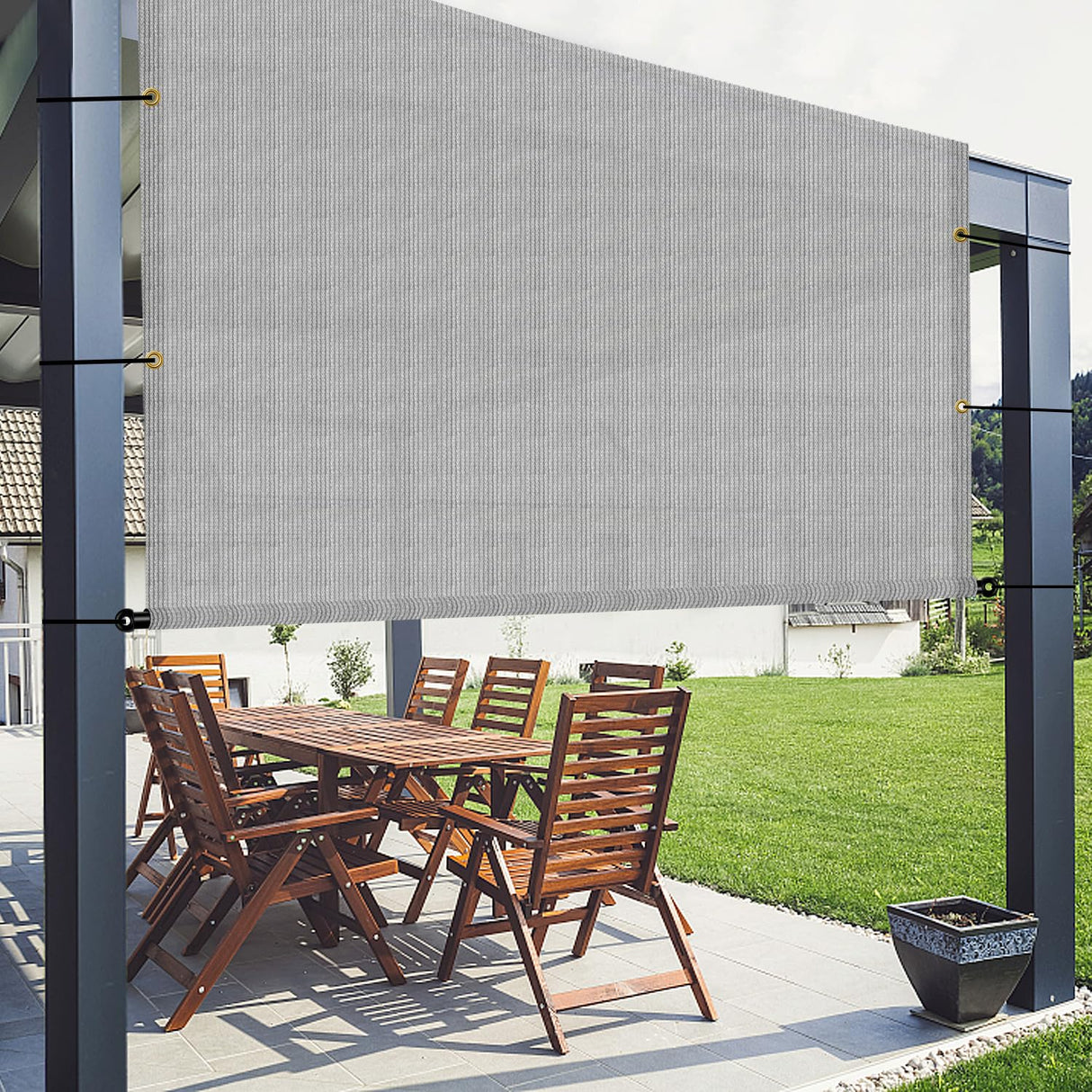 AwnPro 16' x 18' Outdoor Pergola Shade Cover Canopy for Patio Deck Porch Backyard Gazebo Replacement Shade Cover with Spaced Grommets Weighted Rods (Light Gray) AwnPro