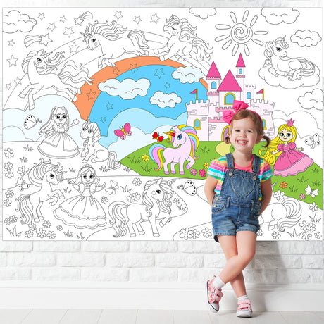 Unicorn Giant Coloring Poster for Kids Large Coloring Tablecloth Activity Drawing Roll Paper Books Sheets Page Huge Table Cover Art Crafts for Classroom Home Gift Birthday Party Supplies Decoration Tevxj