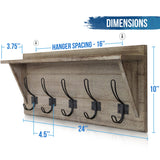 HBCY Creations Rustic Wall Mounted Coat Rack with Shelf - Solid Wood 24" Entryway Shelf with 5 Coat Hangers. Perfect Touch for Your Entryway, Mudroom, Kitchen, Bathroom and More, Weathered Brown HBCY Creations