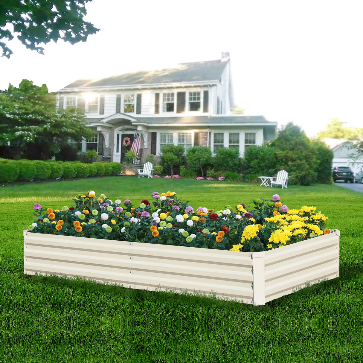 BUTUNITA Raised Garden Bed Beige, 6x3x1ft Galvanized Raised Garden Bed Outdoor Metal for Gardening Vegetables Flower Garden Planter Box Large Raised Bed with Gloves and 3ftx30ft Weed Barrier Fabric BUTUNITA