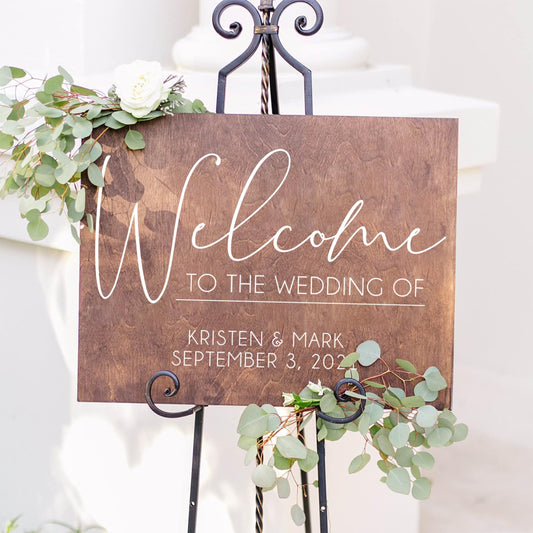 Custom Wooden Welcome Sign for Charming Weddings: Display Date & Couple Name, Personalized Welcome Wedding Sign, Weathered Oak Stain Wood Sign, - WoodArtSupply