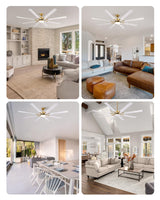 VONLUCE 72 Inch Ceiling Fans with Lights, Large Industrial Ceiling Fan and Remote, 8 Aluminum Blades, 6 Speeds Quiet Reversible DC Motor, Metal Ceiling Fan for Farmhouse Living Room Office, White Gold VONLUCE