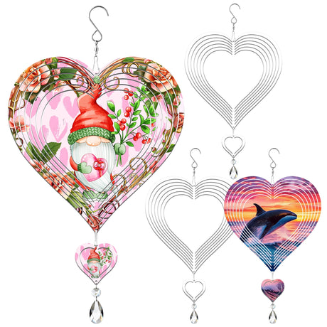 4Pack 8inch Sublimation Wind Spinner Blanks 3D Aluminum Metal Wind Sculpture Kinetic Spinners for Yard and Garden Indoor Art Ornaments Hanging Decoration (Heart) WindMage