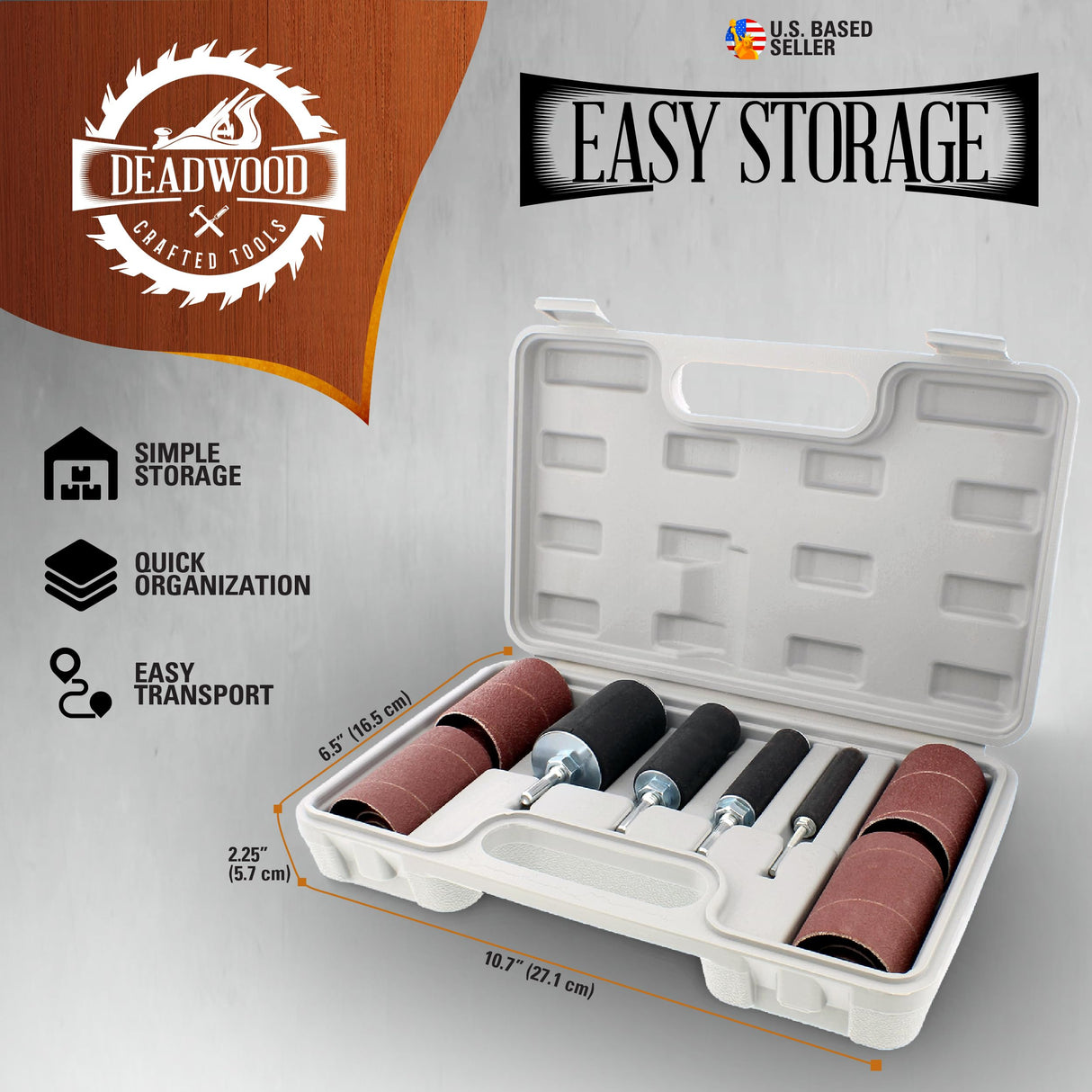 DCT 1/4 Inch Drive Drill Press Sanding Drum Kit - Rubber Sanding Drums (0.5-1.5 Inch) and Spindle Sander Sleeves, 20pc Deadwood Crafted Tools