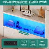 YITAHOME Bed with Trundle, Twin Size Bed Frame with Bookcase Daybed Storage Headboard and Charging Station, RGB LED Lights Bed with Wooden Support for Bedroom, No Box Spring Needed, Noise Free, White YITAHOME