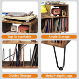 TC-HOMENY Record Player Stand with Vibration-Isolated Turntable Design, Vinyl Record Storage Table with Charging Station, Mid-Century Modern Turntable Stand TC-HOMENY