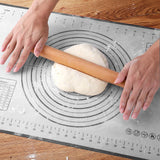 Wood Rolling Pin, QUELLANCE Wood French Roller Pin with Silicone Baking Mat, Beech Wood Dough Roller for Baking Dough, Pizza, Pie, Pastries, Pasta and Cookies QUELLANCE