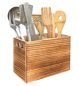 CB Accessories Utensil Holder in Rustic Wood for Kitchen Countertop Organizer and Cooking Tools Storage (Double Compartment) CB Accessories