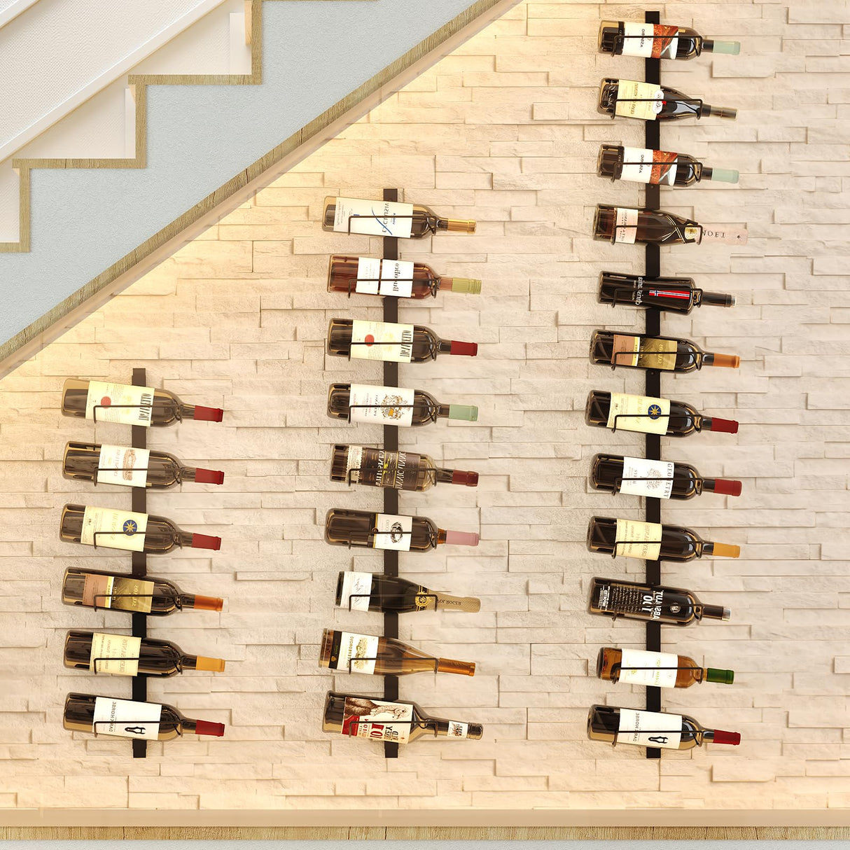 2 Pack 12 Bottle Wall Wine Rack for 24 Wine Bottles, DIY Detachable Wall Mount Wine Rack, Wine Storage Organizer Display Holder Used As One or Four, for Kitchen, Dining Room, Bar, Wine Cellar Sonyabecca