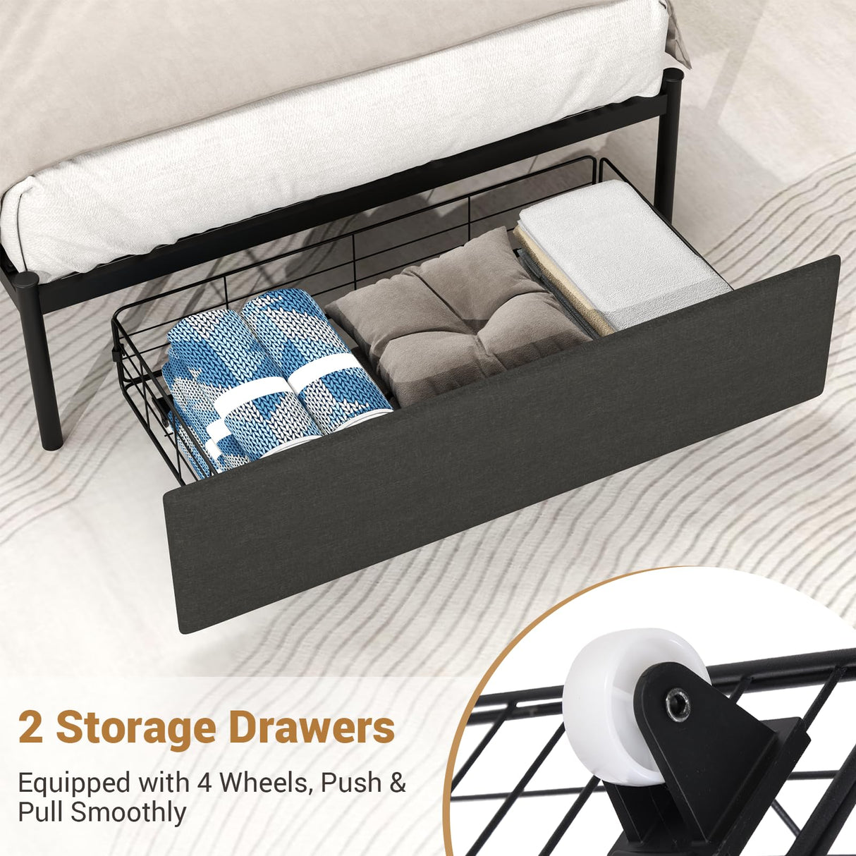 Zevemomo LED Twin Bed Frame with Charging Station, Twin Size Platform Bed with RGB LED Lights, 2 Tier Storage Headboard, Unique Heave Duty Metal Round Bar, No Box Spring Needed, Grey Zevemomo