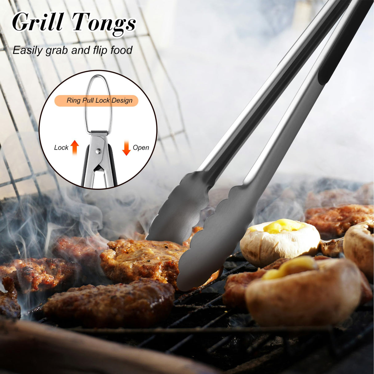 BBQ Accessories Grill Tools, Heavy Duty Grilling Accessories Barbecue Accessories Stainless Steel Grill Accessories with Spatula, Fork, Tongs and Gift-Box for Outdoor Grill, Home Grill (3PCS) HE-SANQI