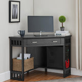 Leick Home 83430 Corner Computer/Writing Desk with Center Keyboard Drawer and Shelf, Black Oak Leick Home