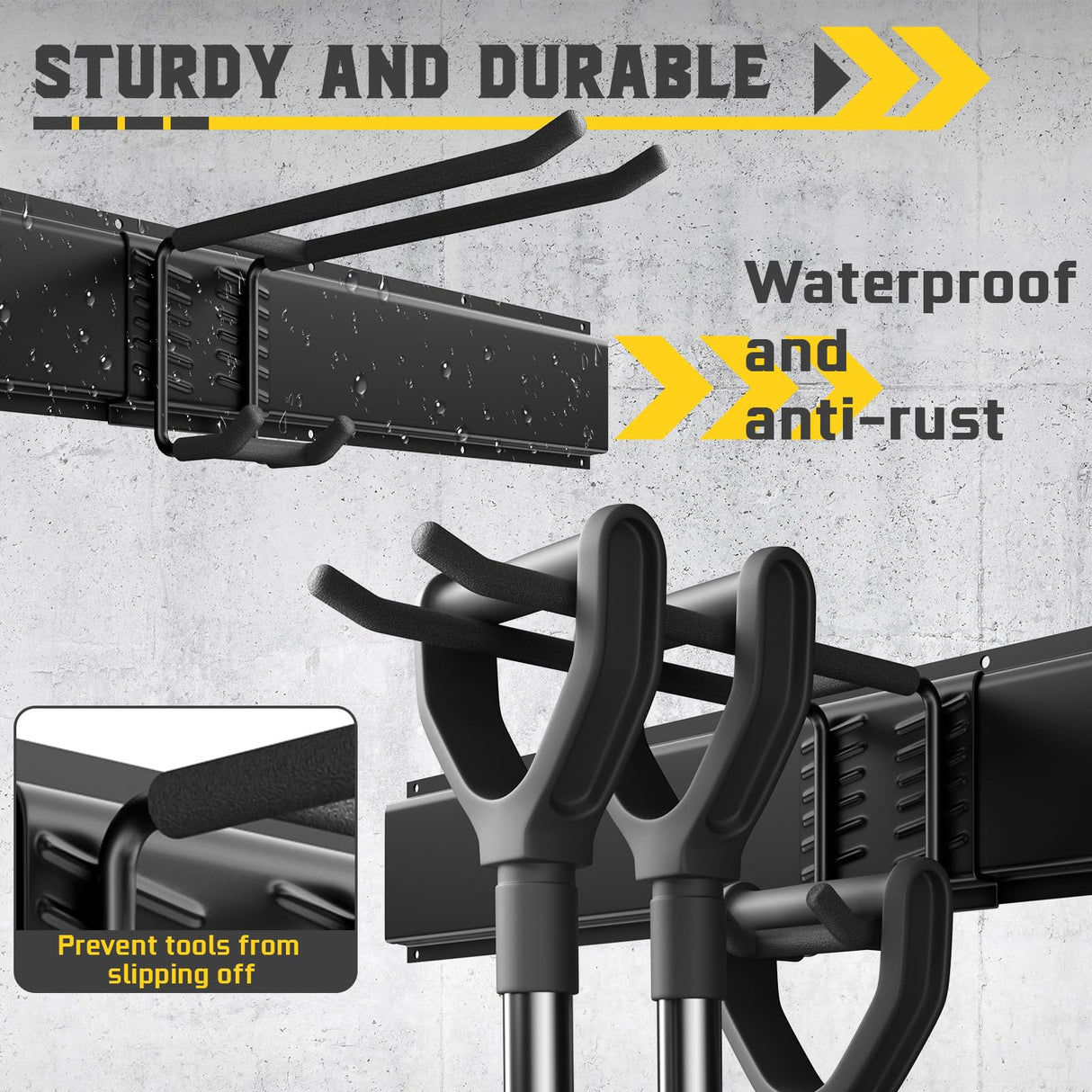 YZSFMZGE 64" Garage Tool Organizer Wall Mount, 720lbs Garden Tool Organizer with 10 Adjustable Hooks, Heavy Duty Garage Tool Storage Rack for Yard, Shed (4 Racks, 10 Hooks, 3 Straps) YZSFMZGE