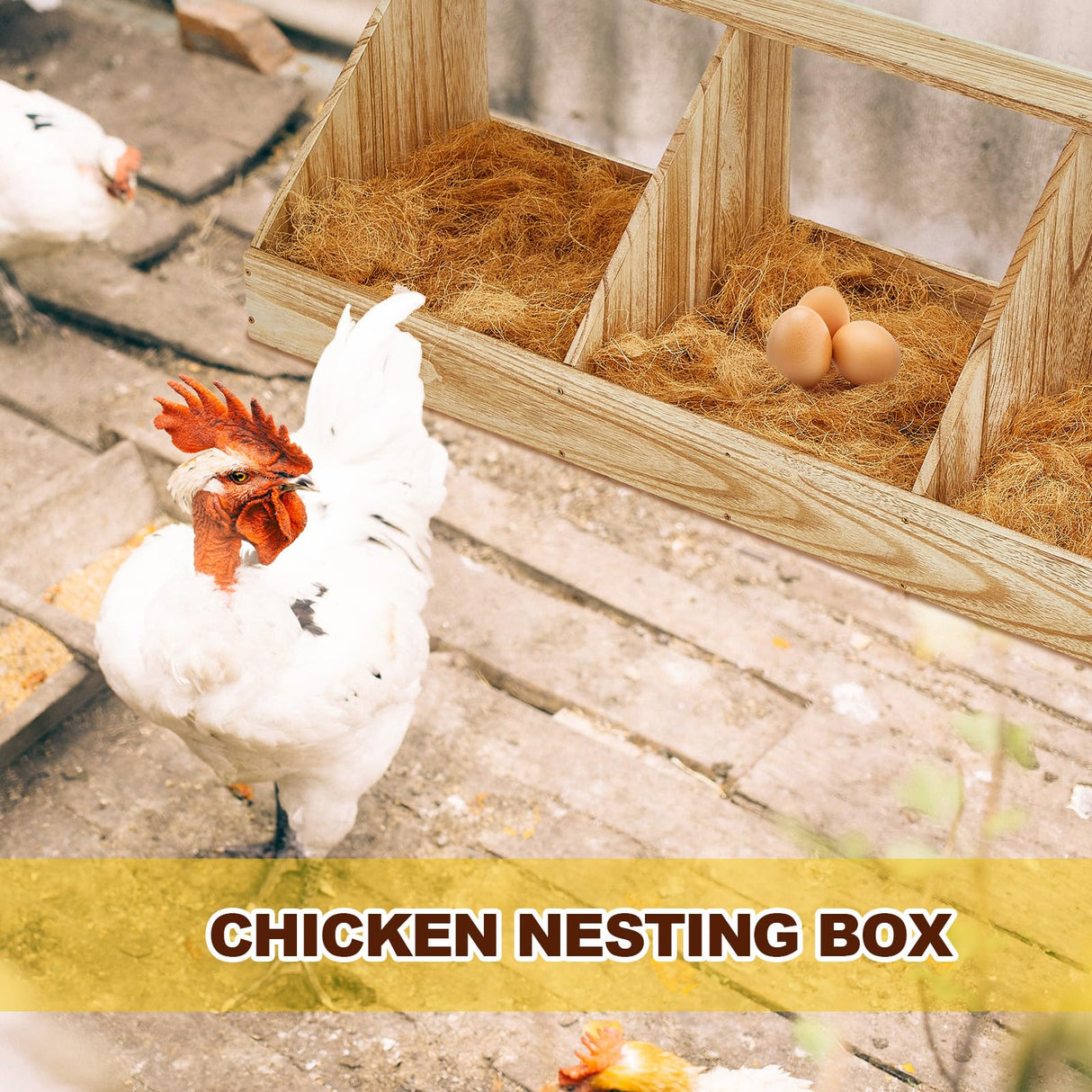 Thyle 1 Sets Chicken Nesting Boxes, 3 Compartment Wood Chicken Laying Boxes Chicken Coop Accessories Roosting Laying Boxes with Liners Large Bedding for Hens Birds Duck Coop Poultry Habitat Supplies Thyle