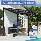 SUNSITT 8’ x 10’ Gazebo, Outdoor Lean to Gazebo Pergola w/Drainage Holes, Wall-Mounted Gazebo with Hard Top Metal Awnings for Patio Backyard Deck, Dark Grey SUNSITT