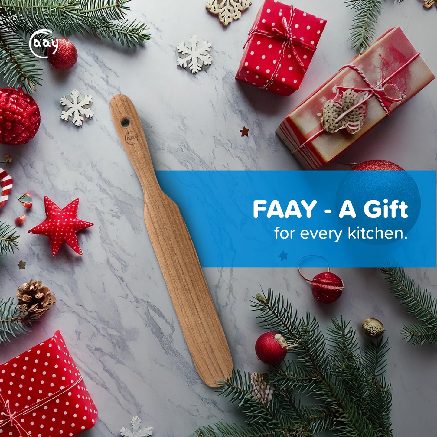 FAAY Skinny Spurtle – Sourdough Mixer & Bread Stirring Spatula | Ideal for Dough Whisking, Mixing, Jar Scraping, & Reaching Bottom | Teak Utensil Tools for Starter, Baking, Sour dough Gift