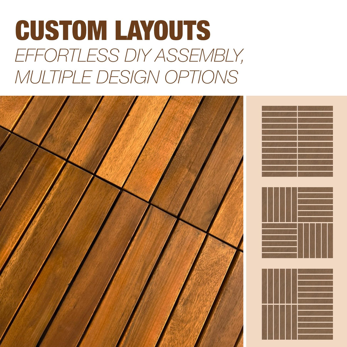 10 pcs Premium Acacia Wood Interlocking Decking Tiles – 12x12x0.9in Weatherproof Patio Flooring Outdoor – Interlocking Deck Tiles for Balcony, Backyar & Poolside, All-Weather Use (Golden Teak Finish) GREEN ALLUVIUM