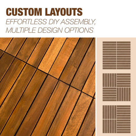 10 pcs Premium Acacia Wood Interlocking Decking Tiles – 12x12x0.9in Weatherproof Patio Flooring Outdoor – Interlocking Deck Tiles for Balcony, Backyar & Poolside, All-Weather Use (Golden Teak Finish) GREEN ALLUVIUM