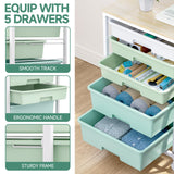 Craft cart,Rolling Cart with Drawers,Storage Cart with 5 Drawers and Wooden Tabletop for Under Desk Organizers and Storage,Green SYKIARIOL
