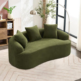 65'' Modern Curved Cloud Loveseat Sectional Sofa for Small Spaces, Luxury Plush Chenille Deep Seat Couch with 3 Pillows, No Assembly Needed Apartment Living Room Furniture, Green TTK