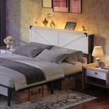 MAHANCRIS Queen Size Headboard Only, Headboard with 2 Outlets and 4 USB Ports, Farmhouse Headboard, with LED Lights, Secure Storage with Raised Fence, with Bed Frame Adapter, White and Black MAHANCRIS