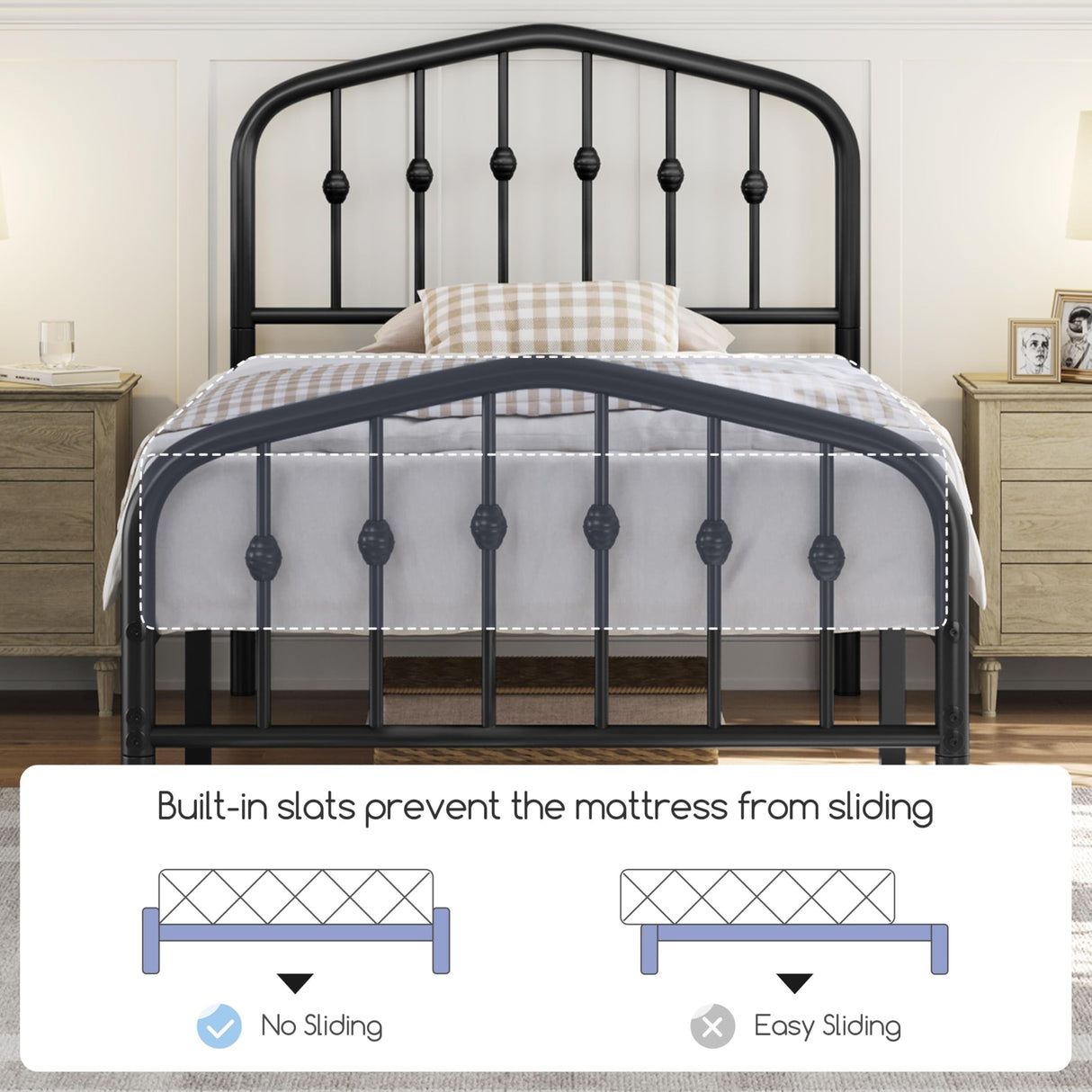 Yaheetech Metal Bed Frame Twin Size Metal Platform Bed Frame with Victorian Style Headboard/Footboard/Easy Assembly/No Box Spring Needed/Black Yaheetech